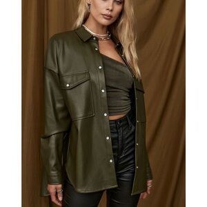 12th Tribe Owen Olive Vegan Leather Shirt Jacket M/L
